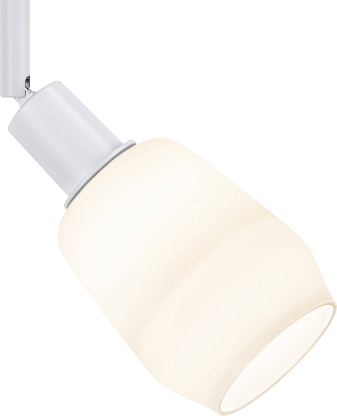 Een moderne, witte plafondlamp met een gladde, minimalistische vormgeving. Hij heeft een ronde, licht conische lampenkap.
