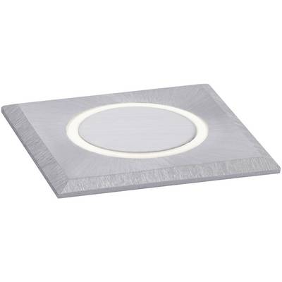 Vierkante LED-vloerlamp in zilveren behuizing, centraal ingebouwde witte lichtbron. Ideaal voor binnen- of buitenverlichting.