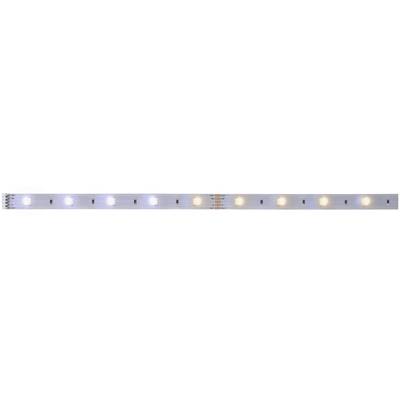 Een LED-lichtbalk met afwisselend warm- en koudwitte lampen, gelijkmatig verdeeld langs een smal strip.