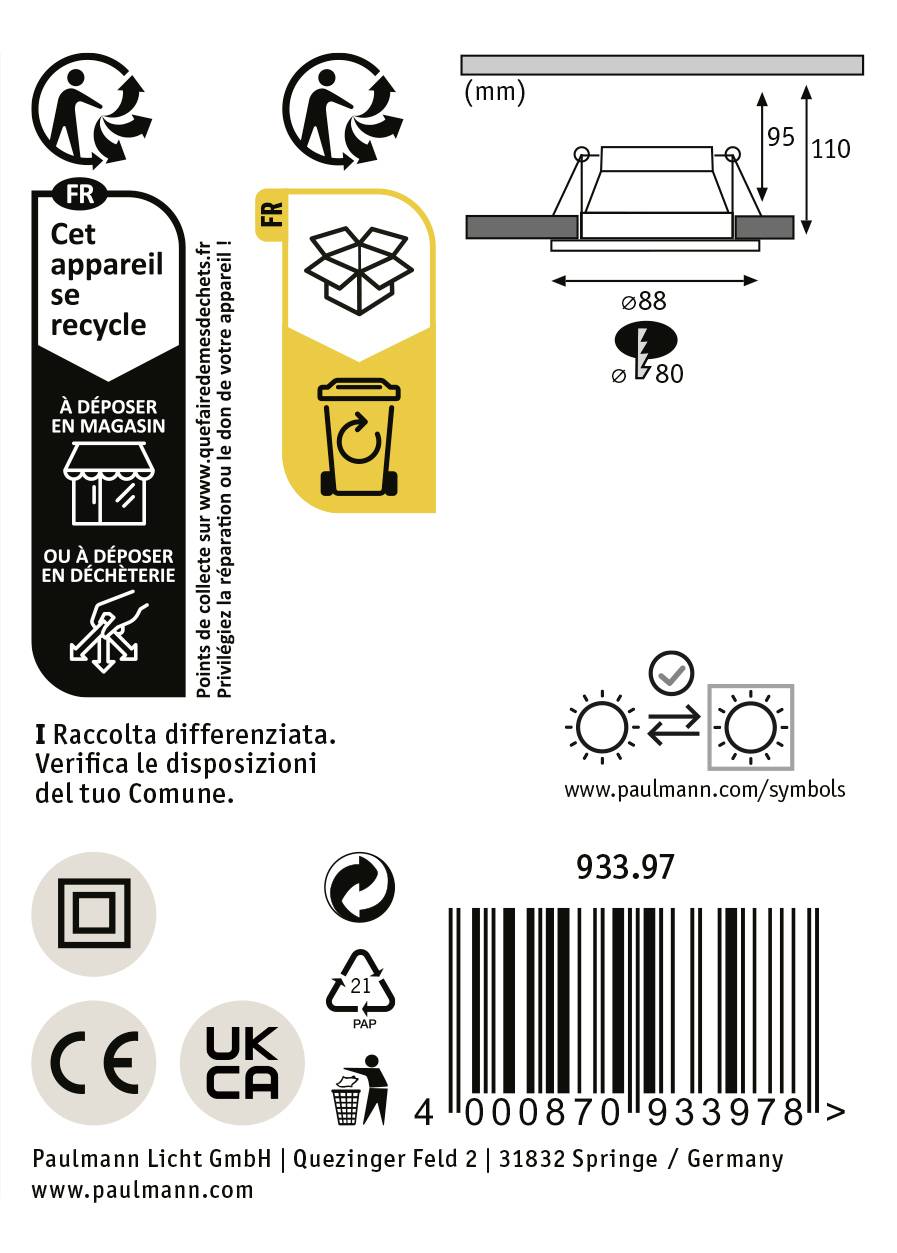 'Handleiding voor verwijdering en elektrische symbolen' toont recyclinginstructies en symbolen met betrekking tot elektronische apparaten. Paulmann Licht GmbH.