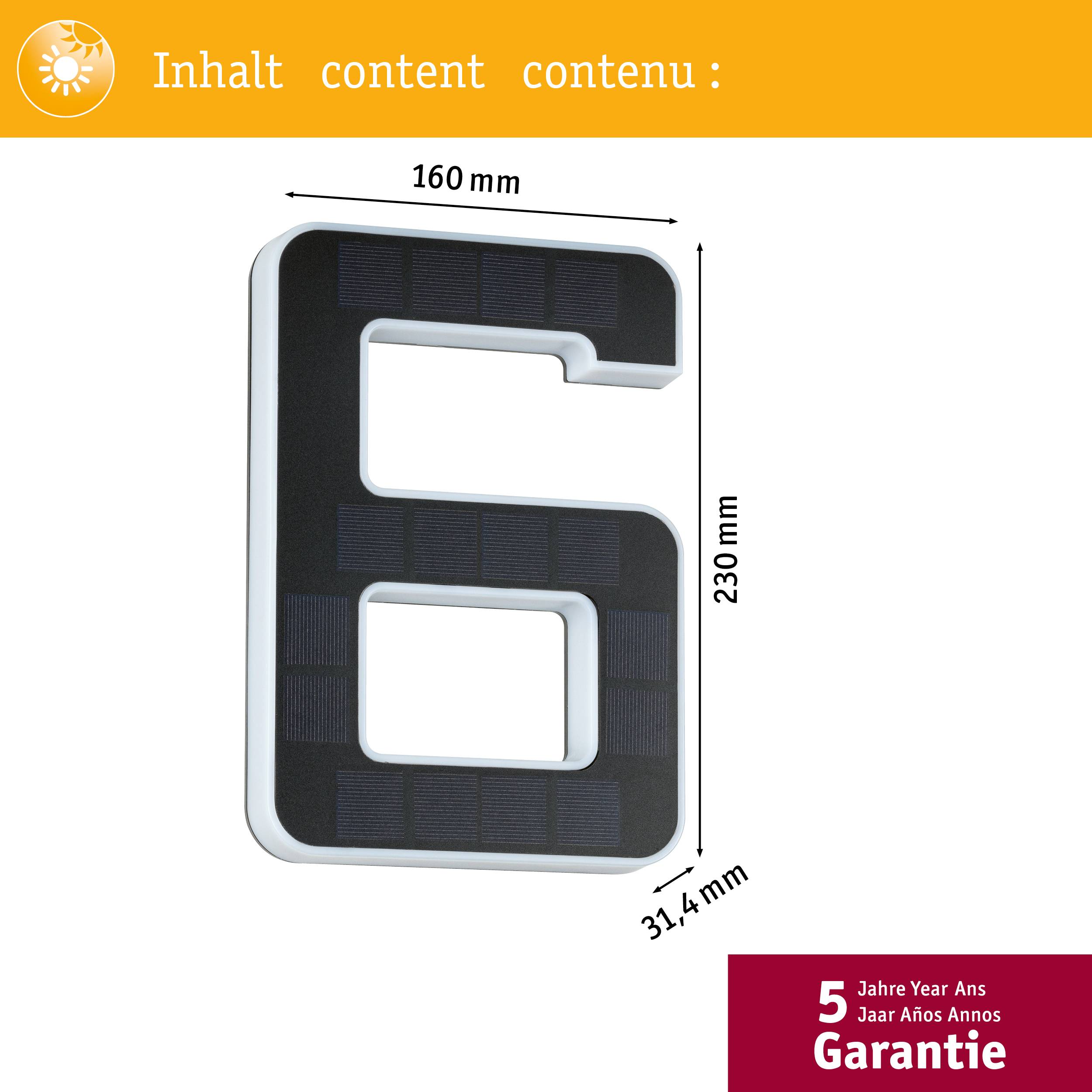 Sticker met het nummer 6, 230 x 160 mm, 5 jaar garantie.
