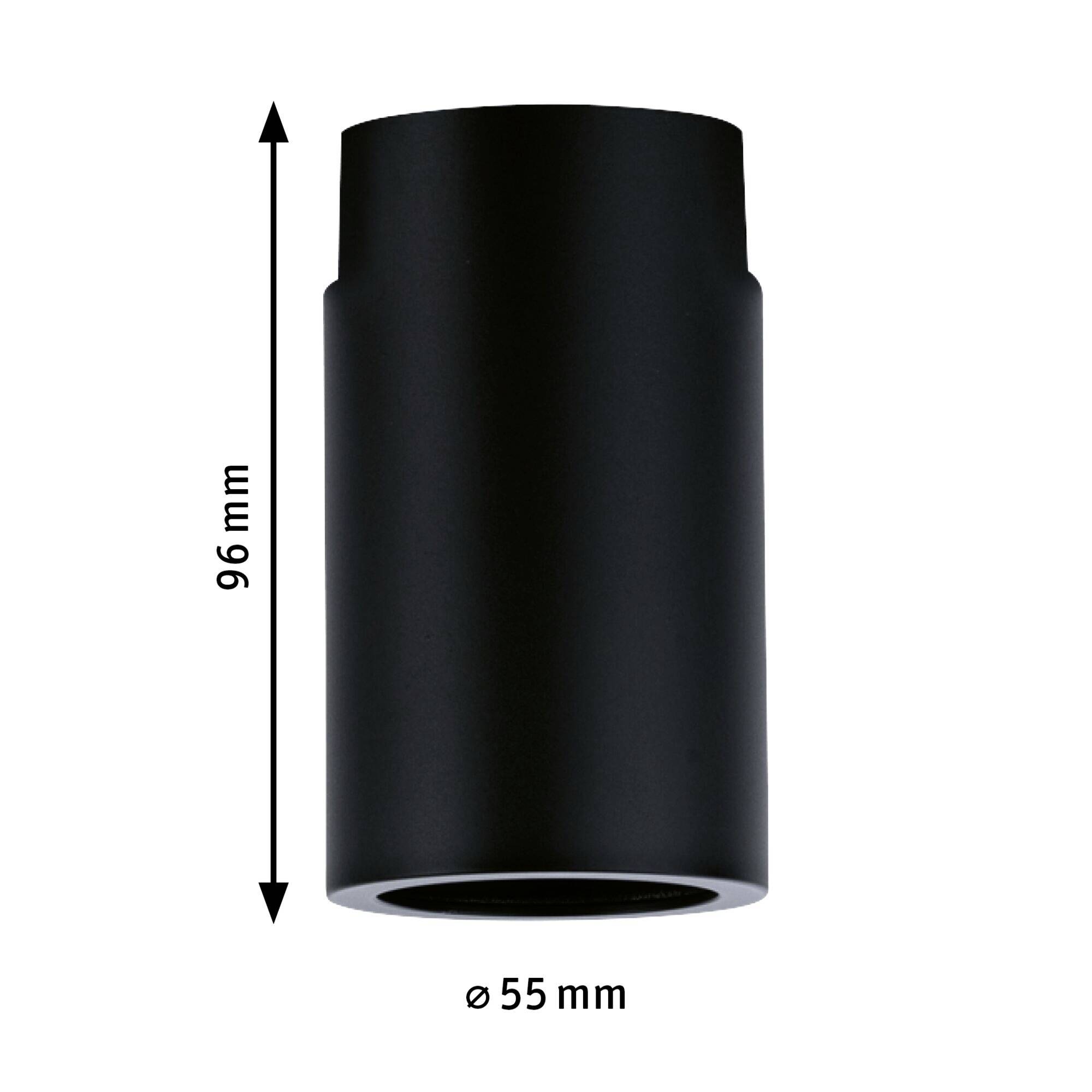 'Zwarte cilindrische adapter, hoogte 96 mm, diameter 55 mm.'