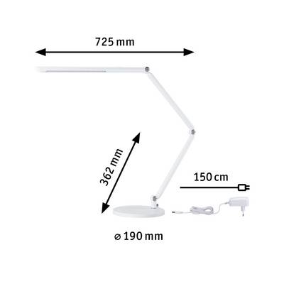 'Tafellamp in drie segmenteerbare secties, 725 mm lang, 362 mm hoog, met een diameter van 190 mm, inclusief 150 cm lang snoer.'
