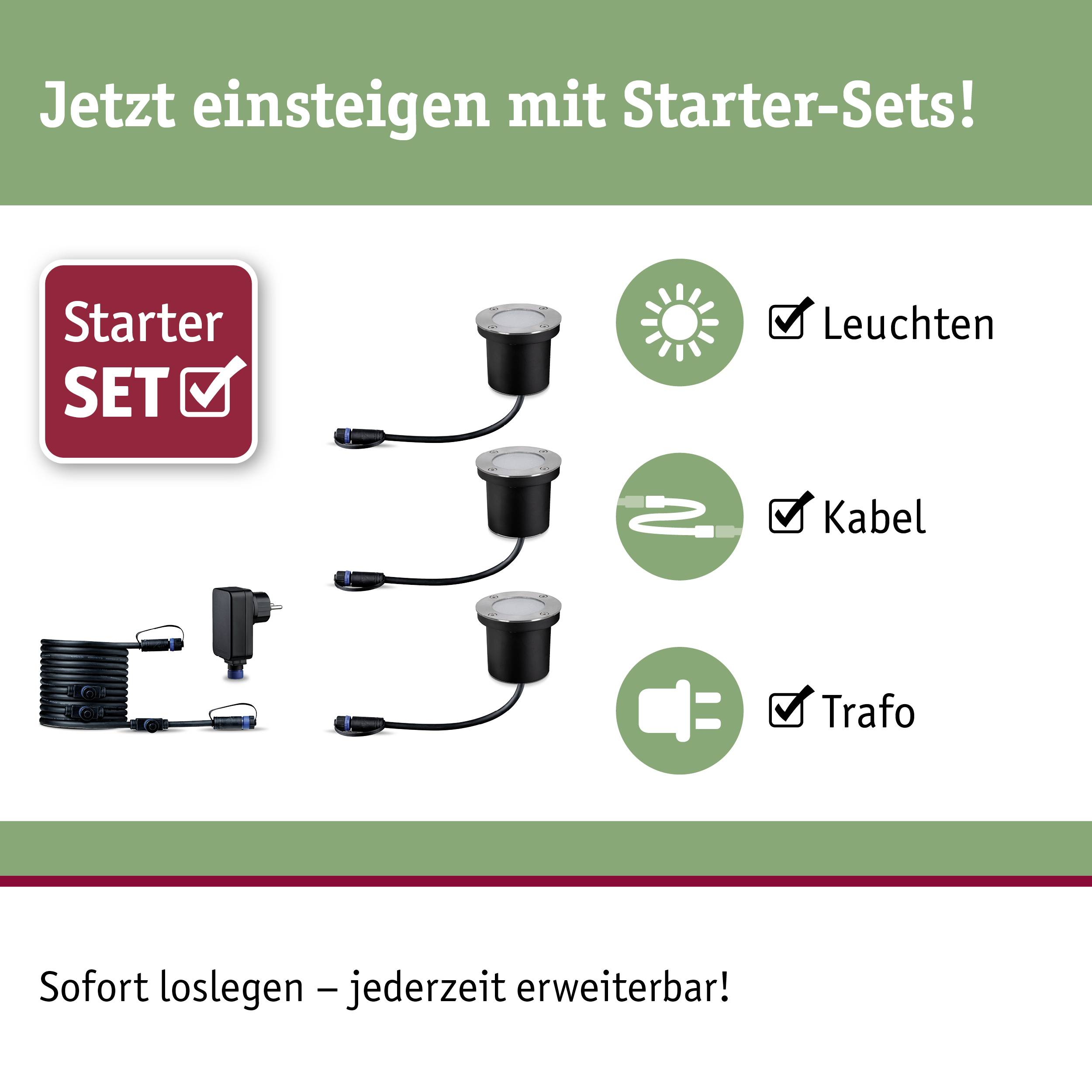 'Starterset voor verlichting: Bevat armaturen, kabels, transformator. Direct gebruiksklaar, altijd uit te breiden!'