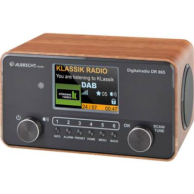 Albrecht DR 865 Radio DAB+, VHF (FM) AUX Barrièrevrij, Incl. afstandsbediening, Toetsvergrendeling, Wekfunctie Hout (don-9