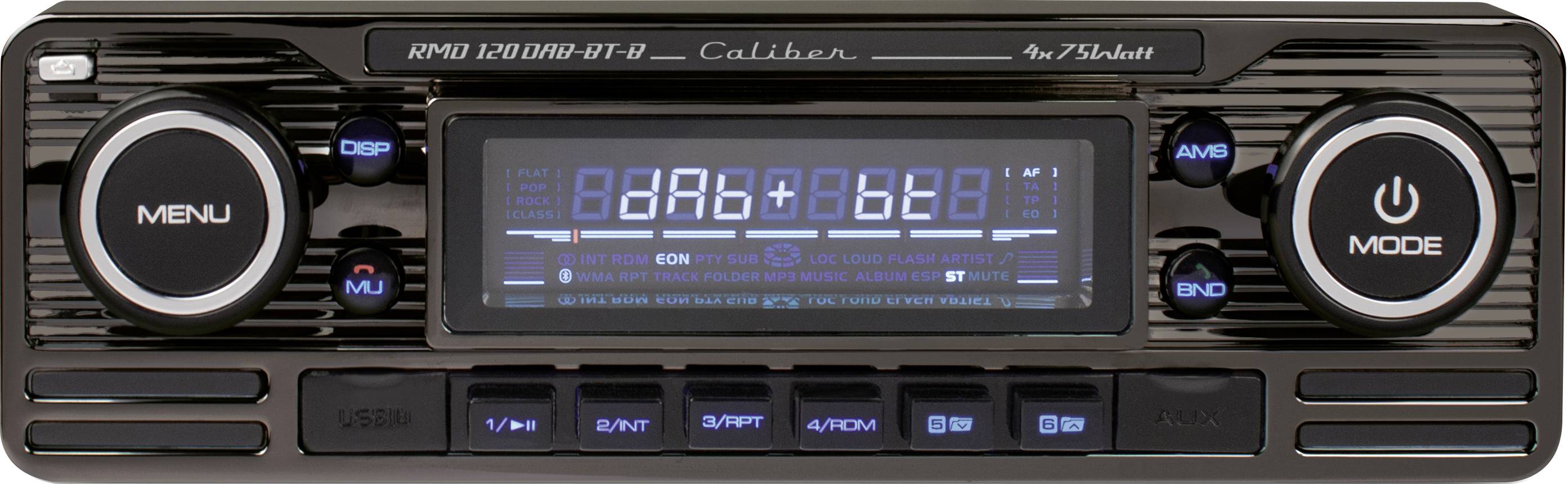 Conrad-Caliber Audio Technology RMD120DAB-BT-B Autoradio enkel DIN Bluetooth handsfree, Incl. DAB-antenne, Retrodesign-aanbieding Conrad-Caliber Audio Technology RMD120DAB-BT-B Autoradio enkel DIN Bluetooth handsfree, Incl. DAB-antenne, Retrodesign-aanbieding