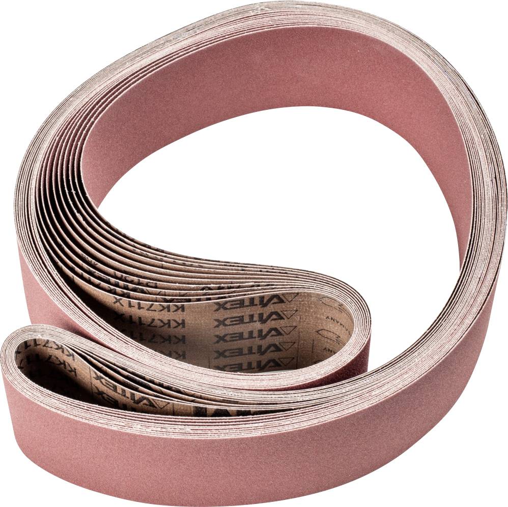 Een schuurband in een lus, geschikt voor slijpmachines, is zichtbaar in een spiraalvormige configuratie.