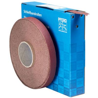 Schuurbandenrol voor een blauwe verpakking met de tekst 'Schuurbandrollen' en 'PFERD'.