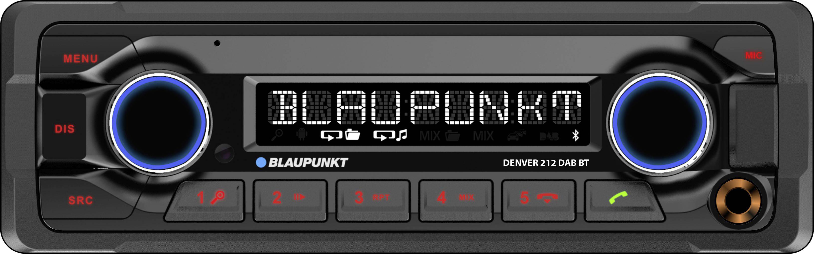 Blaupunkt Denver 212 DAB BT Autoradio enkel DIN Aansluiting voor stuurbediening, Bluetooth handsfree, DAB+ tuner, Incl. DAB-antenne, Incl. afstandsbediening