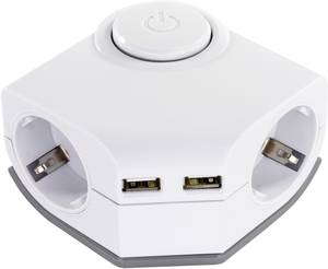 Conrad REV 0015400103 Stekkerdoos met schakelaar 2-voudig Wit Platte stekker 1 stuk(s) aanbieding