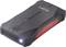 Externe zwarte harde schijf met rode accent, compact en draagbaar. Hij toont verlichting die de bedrijfsstatus aangeeft.