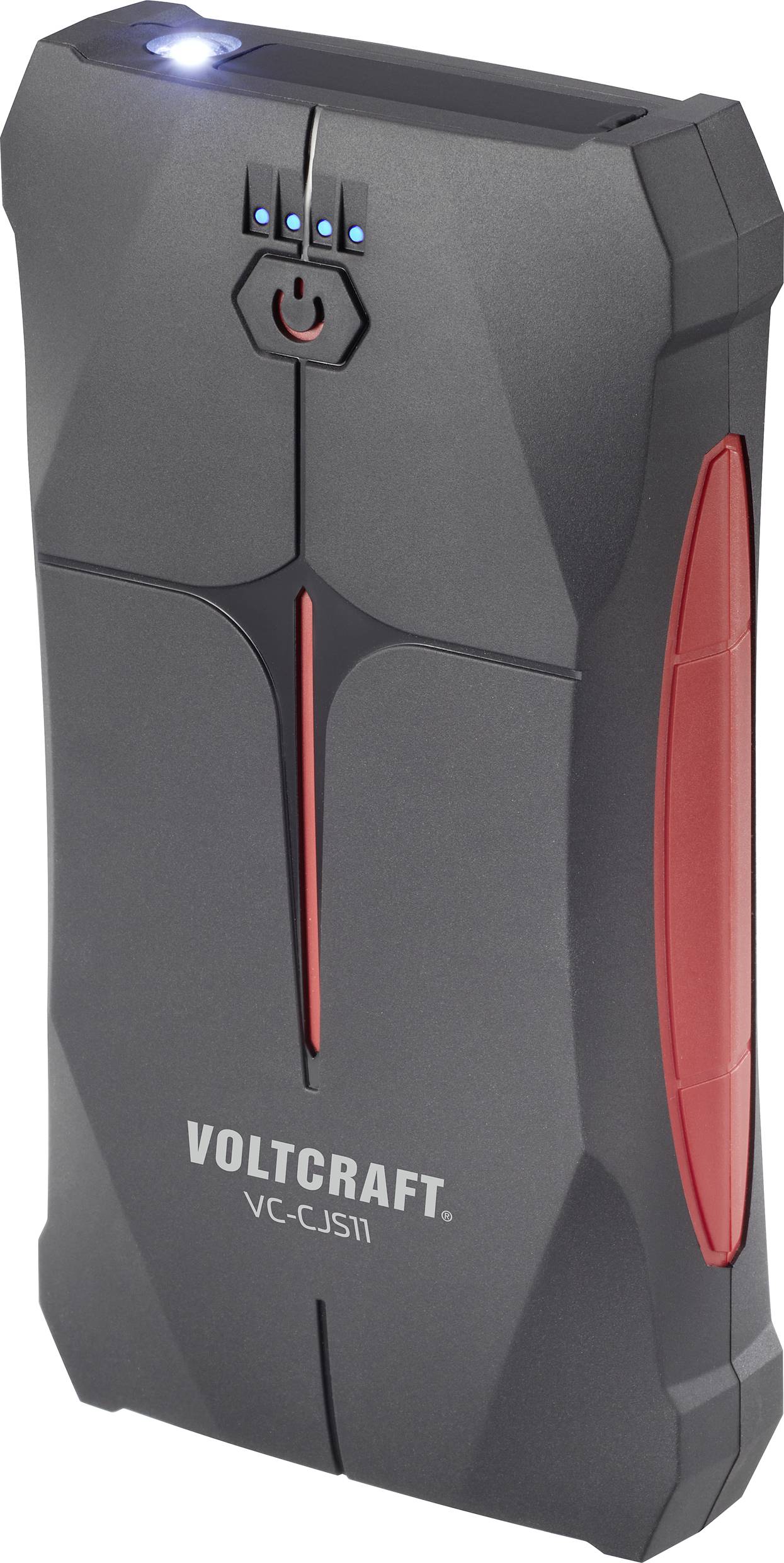 Draagbare powerbank van VOLTCRAFT, model VC-CJS11, met LED-display en oplaadbare batterij.