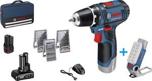 Conrad Bosch Professional GSR 12V-15 + GLI DeciLED Accu-schroefboormachine 12 V 2 Ah, 4 Ah Li-ion Incl. acculamp, Incl. 2 accu'... aanbieding