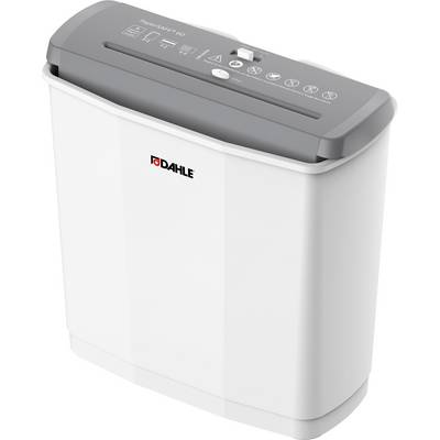 'Papierversnipperaar van Dahle, Model: PaperSAFE® 60. Wit behuizing, grijze afdekking met symbolen voor bedieningsinstructies.'