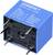 Een blauwe elektromagnetische relaikubus met zilveren pinnen, voorzien van de opgedrukte tekst 'GOODSKY RWH-SS-105D' specificaties voor spanning en stroomsterkte.