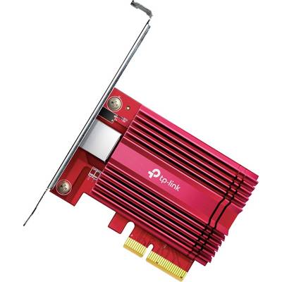 Rode TP-Link netwerkkaart met PCIe-aansluiting voor snelle gegevensoverdracht in computers, geschikt voor high-performance toepassingen.
