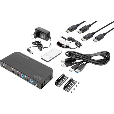 Multimediacentrum met netadapter, afstandsbediening, talrijke kabels en montageonderdelen. Belangrijkste aansluitingen: HDMI, DisplayPort, USB. Optimaal voor veelzijdige computerverbindingen.