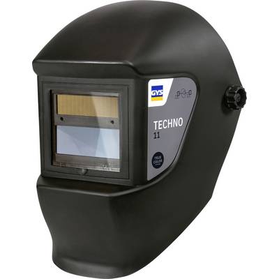 Zwart lashelm met zichtvenster, gelabeld 'GYS TECHNO 11' aan de zijkant.