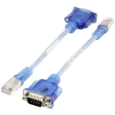Een blauw computerkabel met VGA- en RJ45-connectoren aan de uiteinden, geschikt voor het aansluiten van monitors of netwerken.