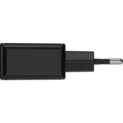 Zwart wandlaadapparaat, standaard stekker, rechthoekig ontwerp, geschikt voor elektronische apparaten.