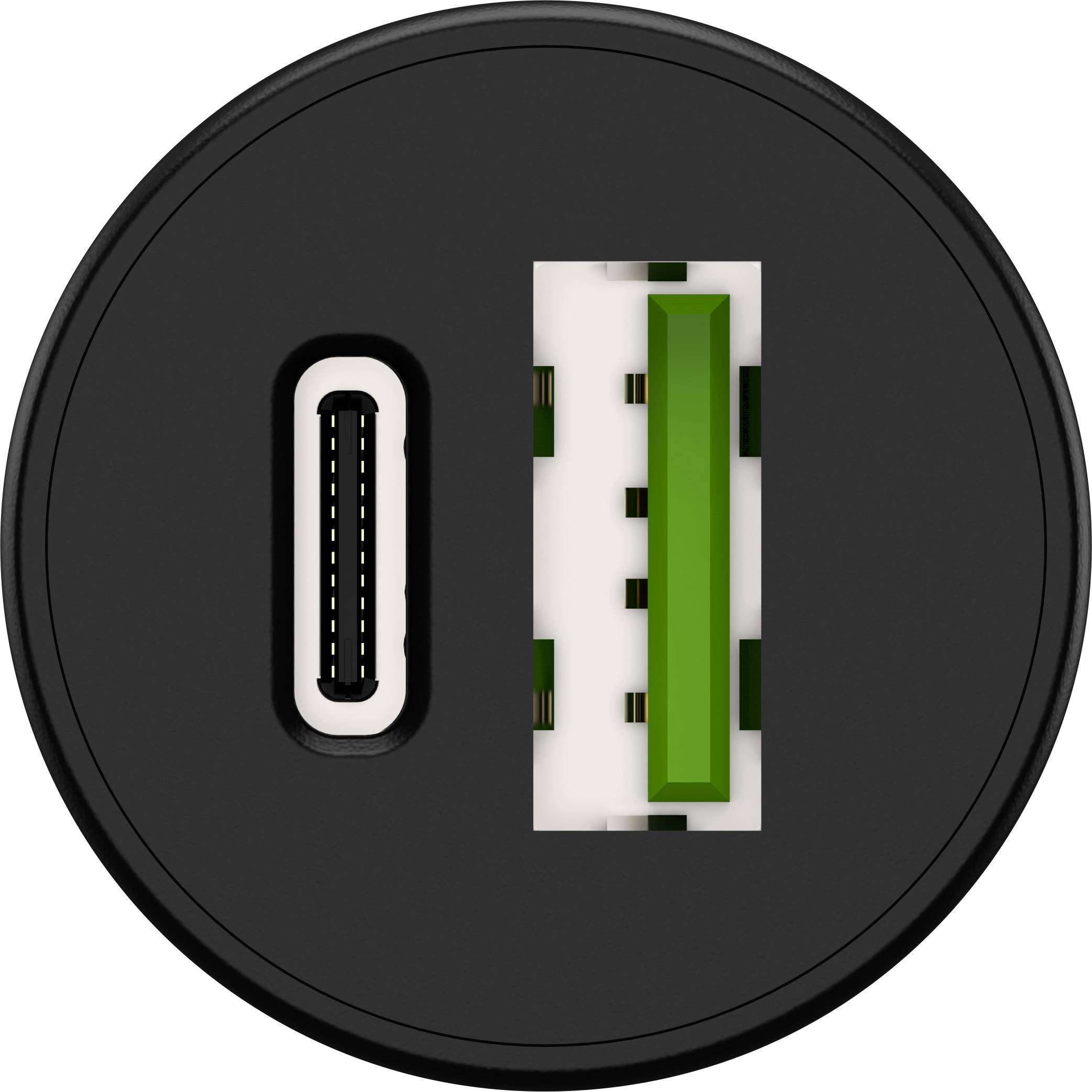 'Afbeelding van een USB-C- en USB-A-aansluiting naast elkaar op een zwarte achtergrond, beide tonen de interfacestructuur.'