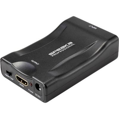 Een zwarte HDMI-converter van SpeaKa Professional met ingangs- en uitgangaansluitingen, inclusief 1080p/720p schakelaar.