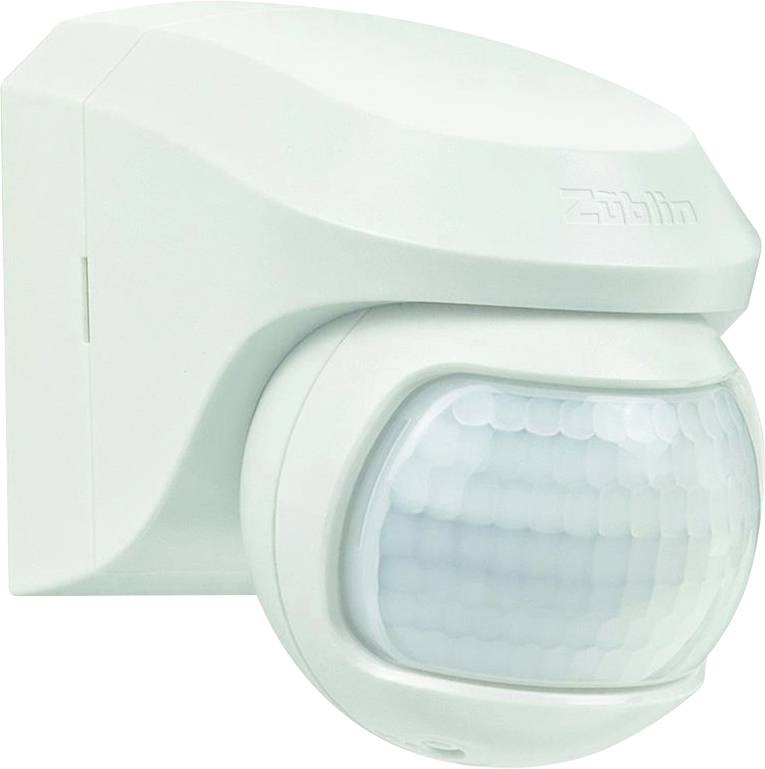 Bewegingsmelder in het wit met een kogelvormige sensorlens voor bewegingsdetectie aan gebouwen.