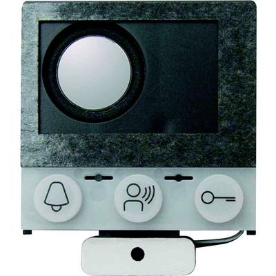 Deurbel met camera en drie knoppen: Belknop, spreekknop en sleutelknop.