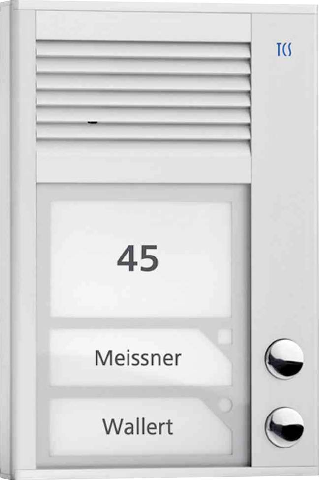 'Belinstallatie met nummer 45, daaronder de namen Meissner en Wallert, twee knoppen aan de rechterkant.'
