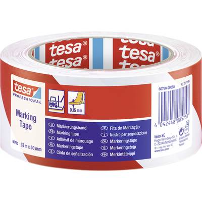 'Markeringstape van tesa in rood, 33 m x 50 mm, PVC-materiaal, geschikt voor markeringen, lichte bescherming en bundeling.'