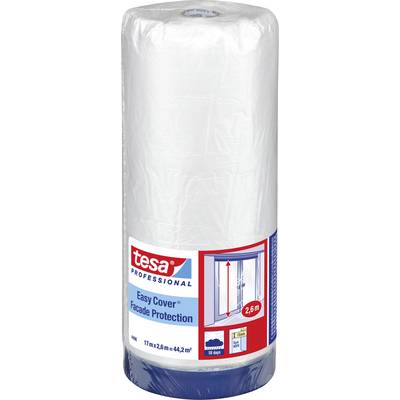 Een rol Tesa Professional Easy Cover gevelfolie, geschikt voor toepassingen zoals raamafdekking van 17 m x 2,6 m.