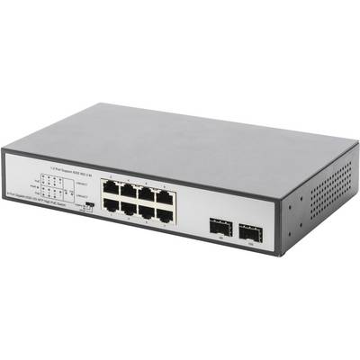 Netwerk-switch met acht Ethernet-poorten en twee extra SFP-poorten aan de voorzijde, geschikt voor IT-infrastructuur.