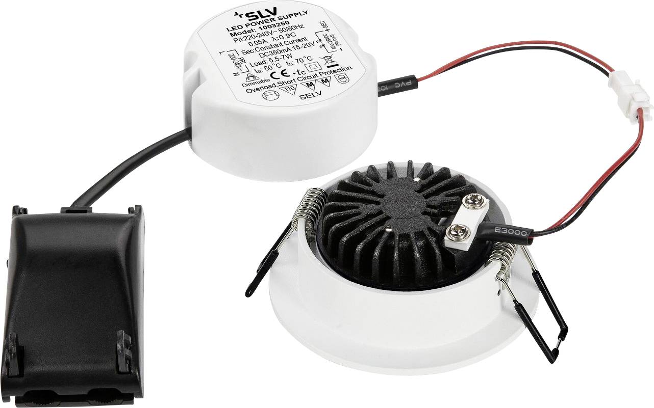 LED-stuurset bestaande uit een rond elektronisch onderdeel met kabel, gebruikt voor de stroomvoorziening van verlichting.