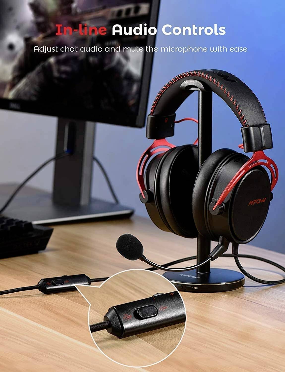 Mipow Over Ear headset Kabel Stereo Zwart, Rood Ruisonderdrukking (microfoon) Volumeregeling Gamen-2