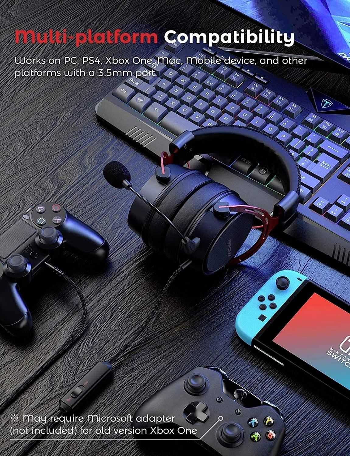 Mipow Over Ear headset Kabel Stereo Zwart, Rood Ruisonderdrukking (microfoon) Volumeregeling Gamen-4
