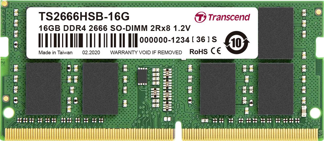 Transcend DDR4 Geheugenmodule - 16 GB - SO DIMM 260-PIN - 2666 MHz - TS2666HSB-16 g PC4-21300 CL19-0