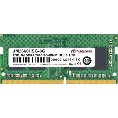 Groene RAM-geheugen van Transcend, model JM2666HSG-8G, 8GB DDR4 met wit etiket met technische specificaties en streepjescode.