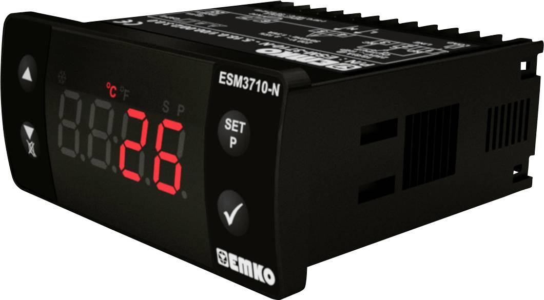 Een digitaal temperatuurregelaar-display toont '26°C'. Modelnummer 'ESM3710-N' is zichtbaar. Apparaat wordt gebruikt voor temperatuurregeling.