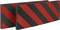 Twee rechthoekige platen met schuine rode en zwarte strepen; mogelijk gebruikt als waarschuwings- of veiligheidssignalering.