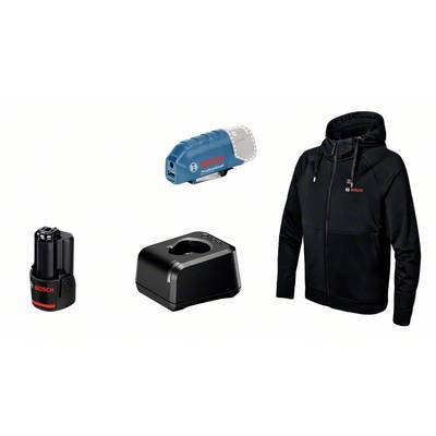 Accu-pack, oplader, verwarmde jas en adapter van Bosch.