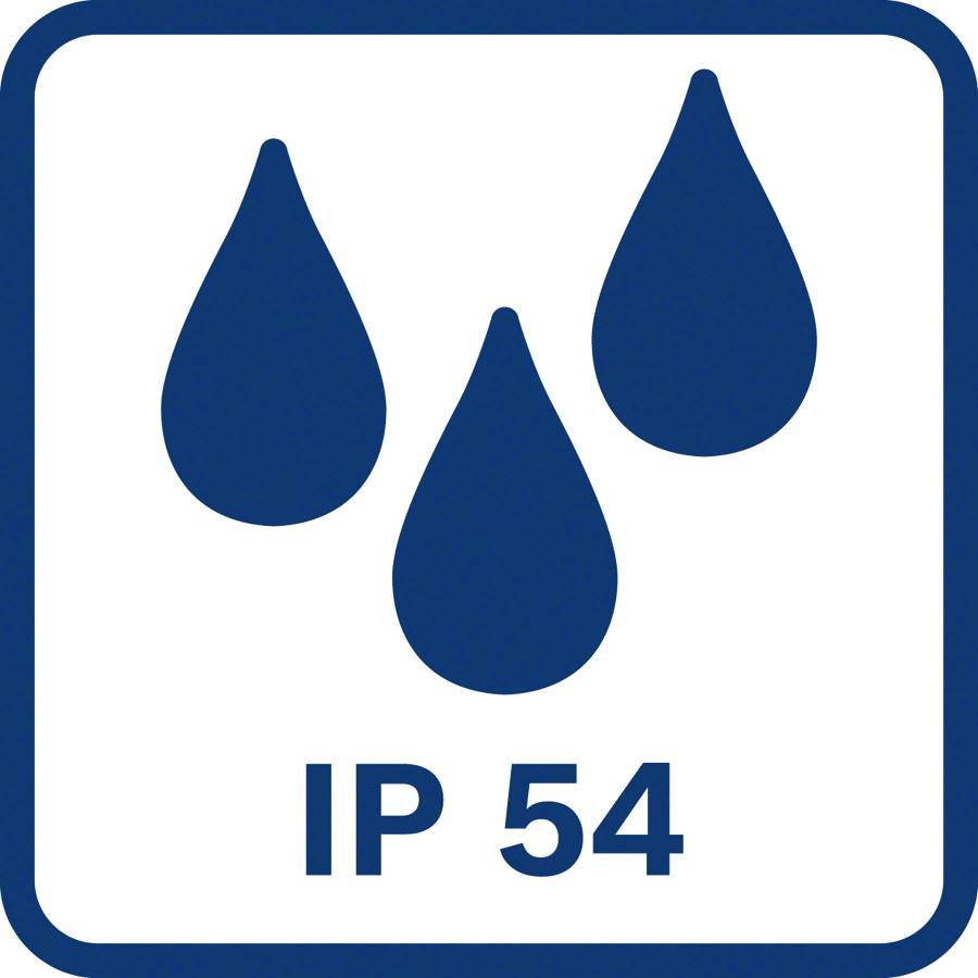 'Drie grote druppels, daaronder de tekst "IP 54".'
