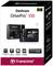 Kartonnen doos van de Transcend Dashcam DrivePro 550 met afbeeldingen van de camera en functies zoals GPS, dubbele lenzen en noodopname.