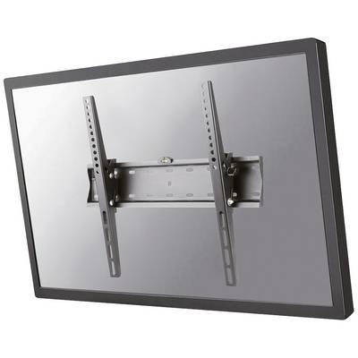 Een platte beeldscherm is bevestigd met een wandsteun. De steun bestaat uit twee verticale metalen steunen en een horizontale plaat.