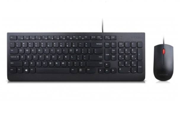 Lenovo Essential Wired Combo Kabelgebonden, USB Set met toetsenbord en muis Multimediatoetsen, Spatwaterdicht QWERTY, Spaans Zwart