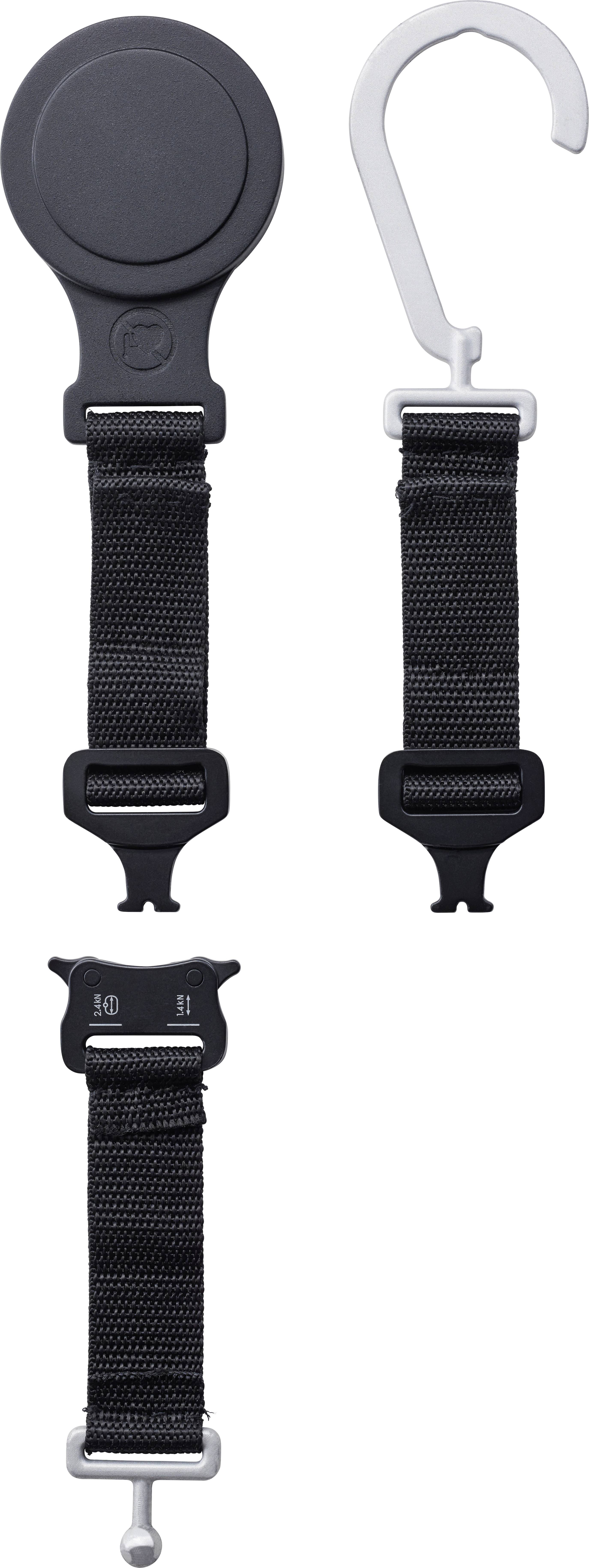 Zwarte bagageweegschaal met haak en clip. Ideaal voor het wegen van reistassen. Aanpasbaar, robuust ontwerp voor nauwkeurige metingen.