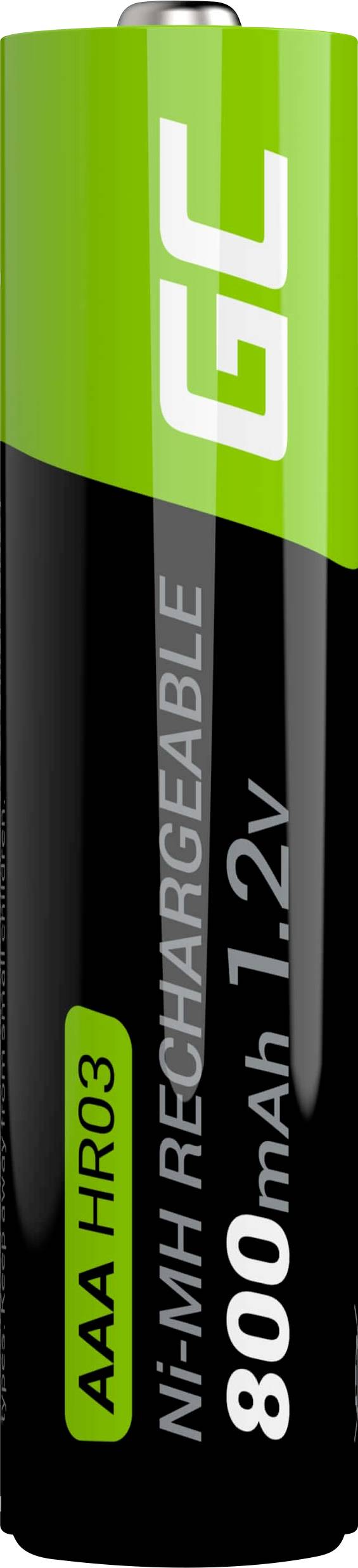 'AAA HR03 oplaadbare batterij, Ni-MH, 800 mAh, 1,2V, zwart-groen.'