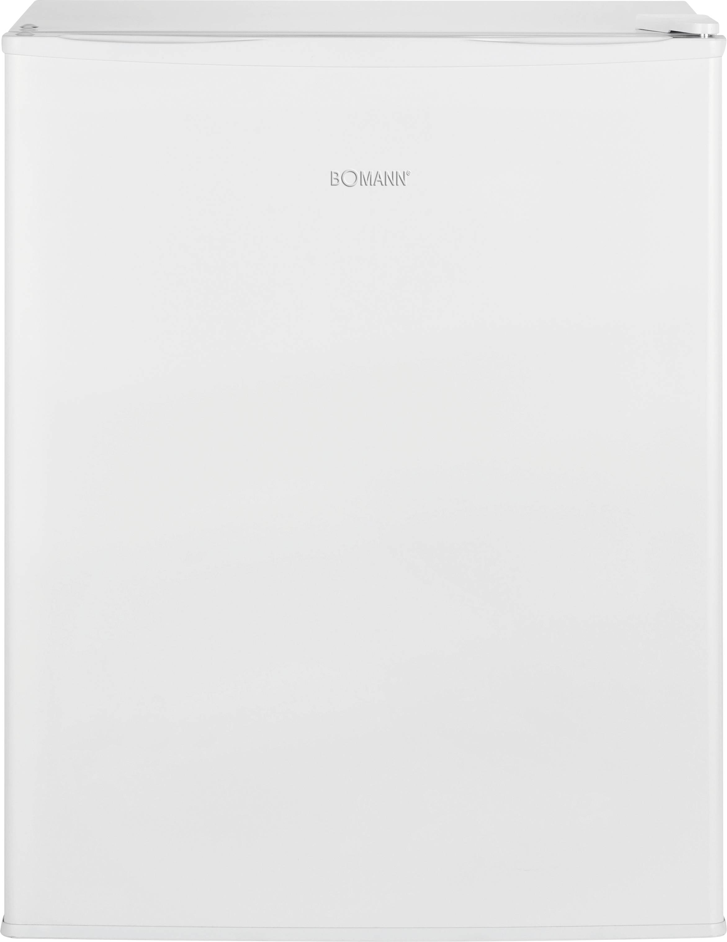 Een witte koelkast van het merk 'Bomann', met een minimalistisch design.