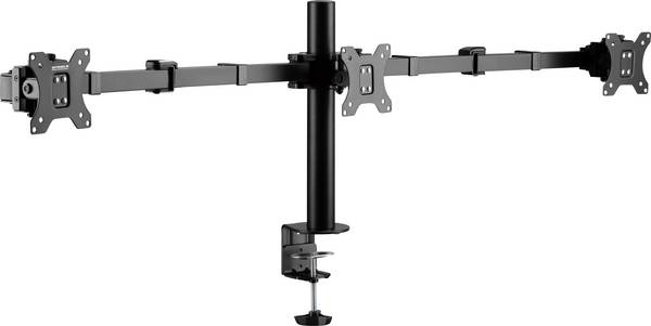 SpeaKa Professional SP-MM-230 Monitorbeugel Aantal monteerbare displays: 3 Display(s) 43,2 cm (17") - 68,6 cm (27") Zwart In hoogte verstelbaar, Kantelbaar, Zwenkbaar, Draaibaar