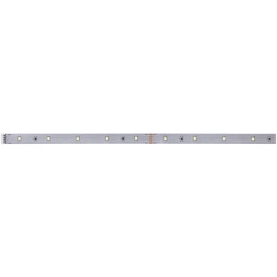 Een lange, rechthoekige LED-strip met meerdere oplichtende diodes op regelmatige afstanden tegen een grijze achtergrond.