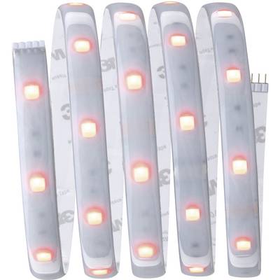 Lichtstrepen in een S-vormige configuratie. De LED's schijnen in een zacht rood en zijn gelijkmatig verdeeld langs de strip.